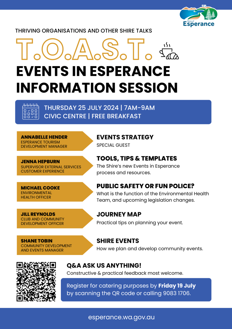 TOAST Events In Esperance Runsheet