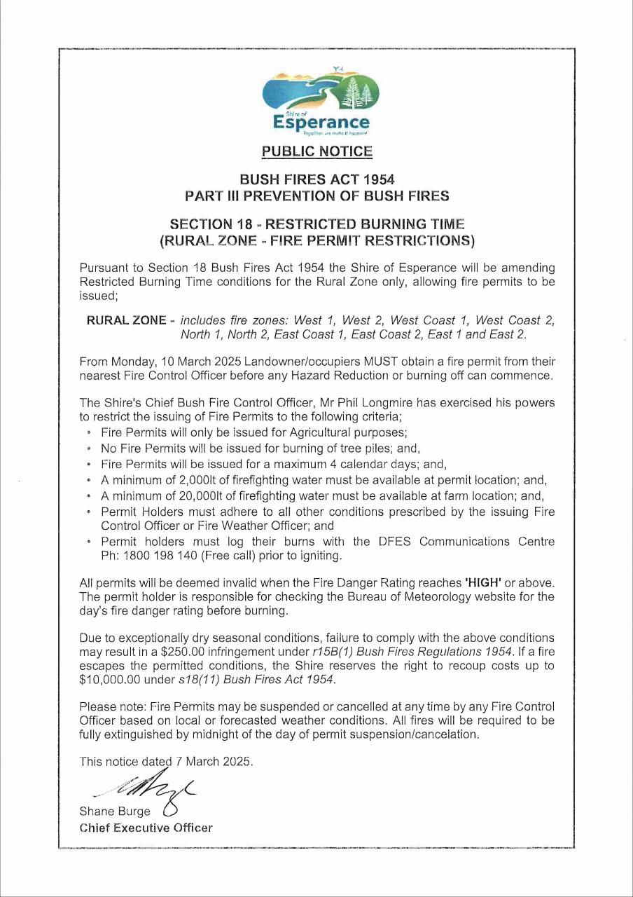 Restricted Burning Time - Rural Zone - Fire Permit Restrictions