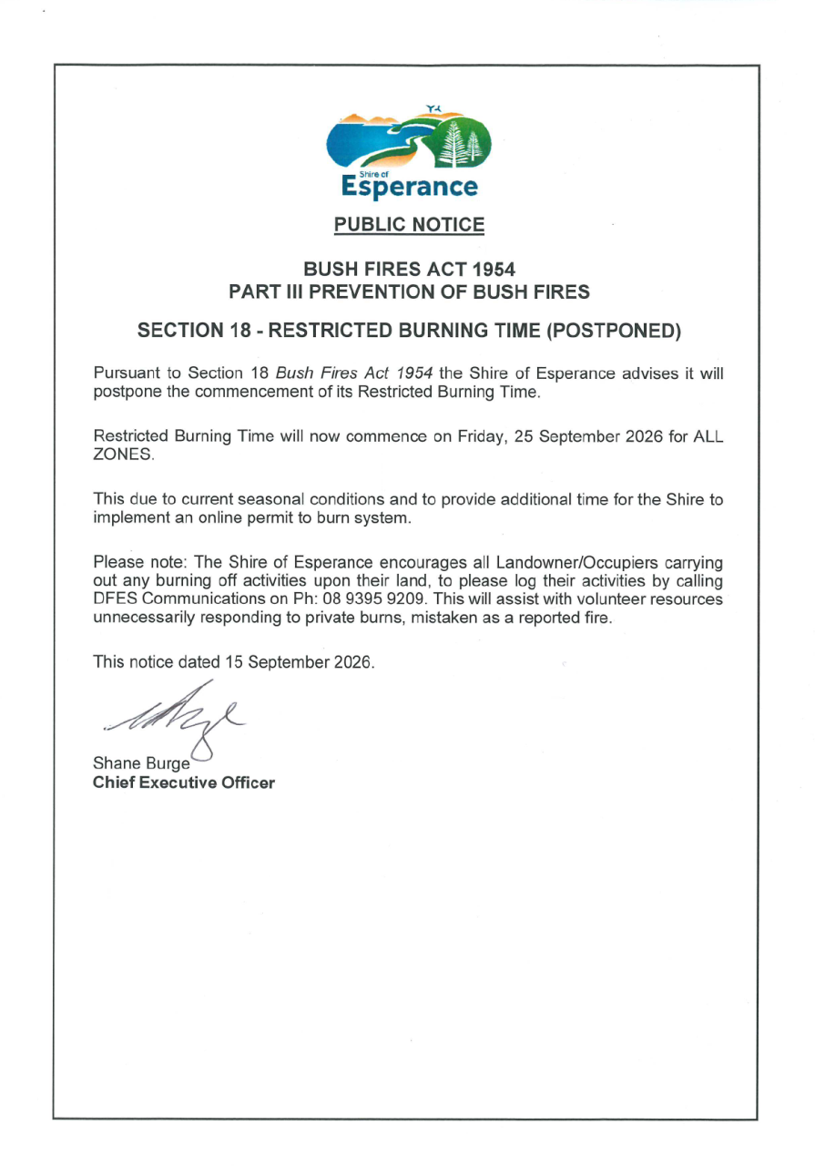 Public Notice - Restricted Burning Time Postponed